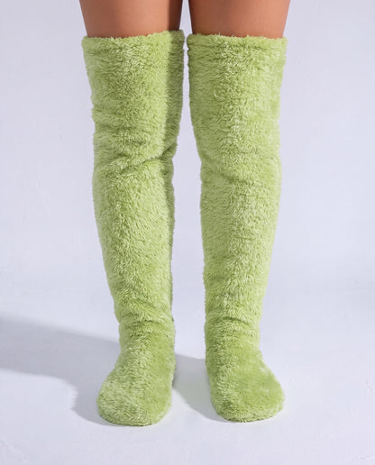 Pistachio green fluffy knee-high socks