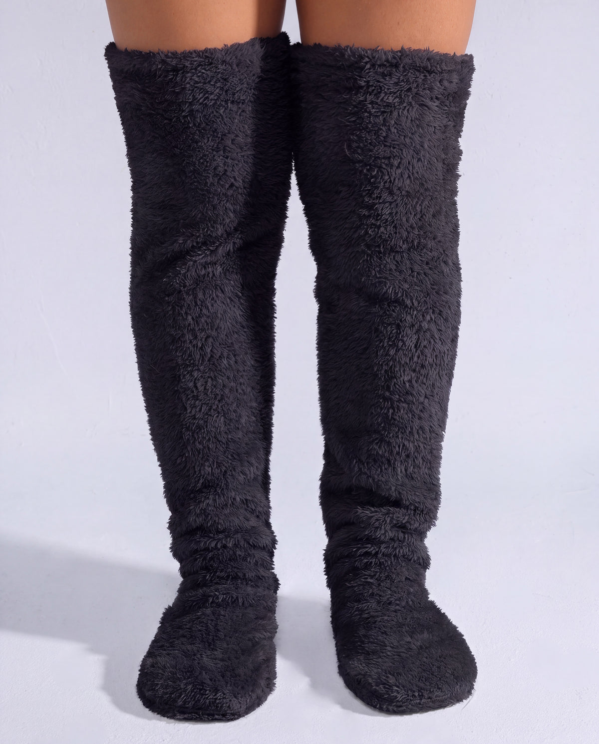 Black fluffy knee-high socks