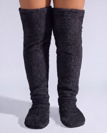 Black fluffy knee-high socks
