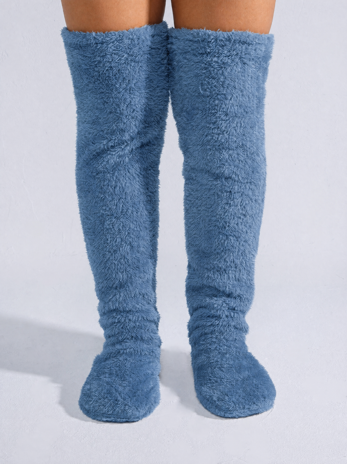 Dusty blue fluffy knee-high socks
