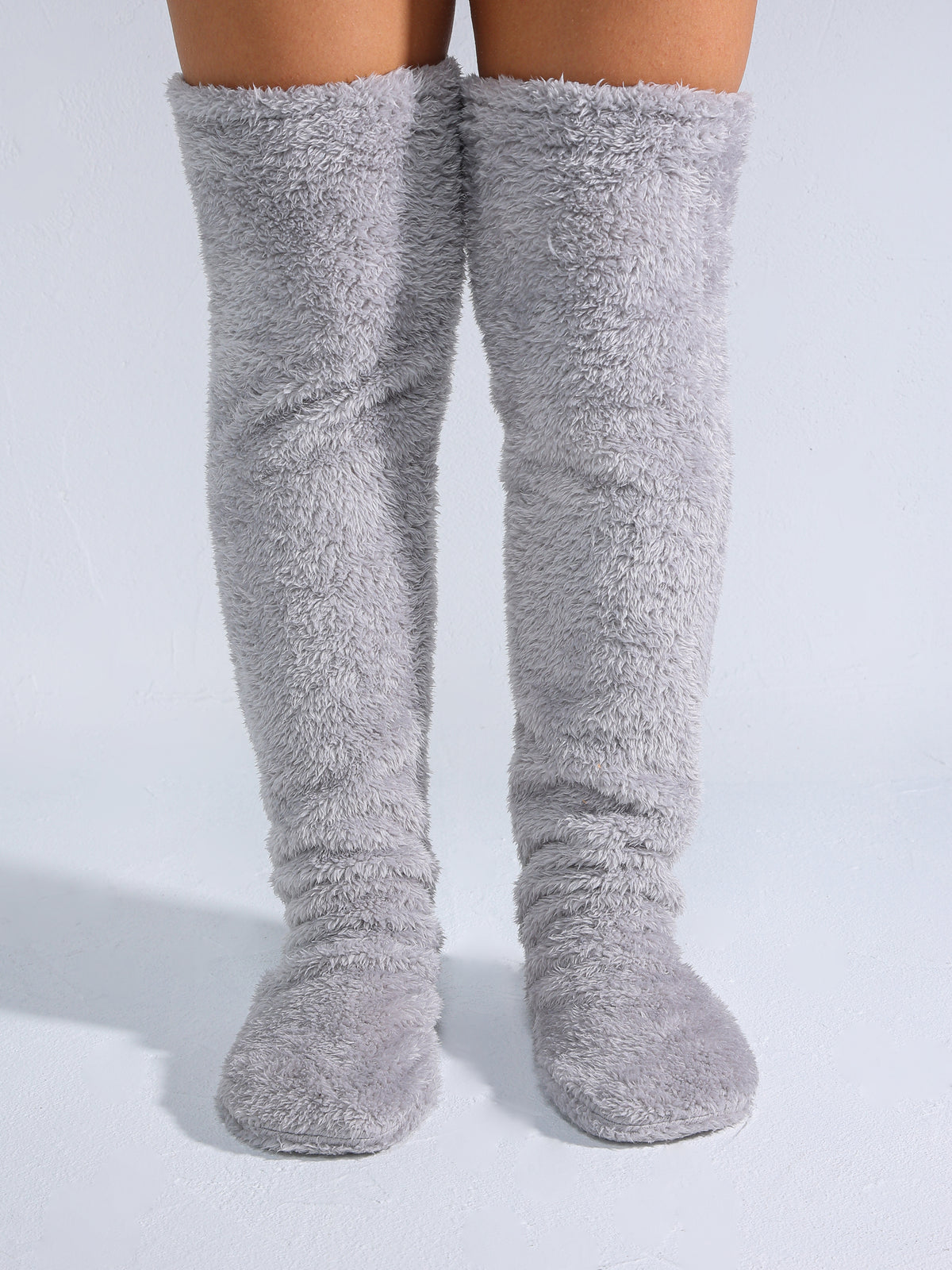 Grey fluffy knee-high socks