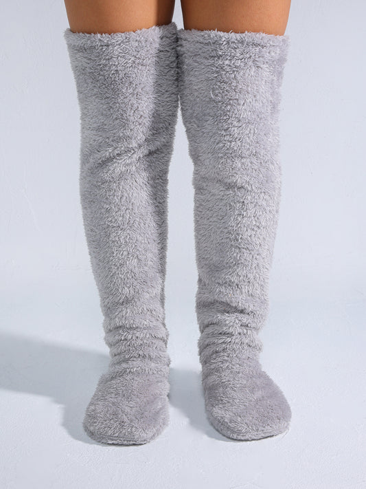 Grey fluffy knee-high socks