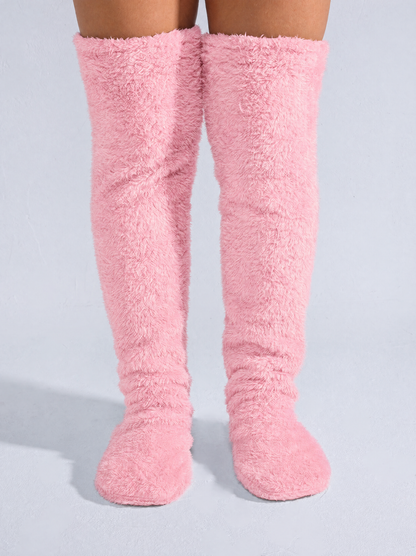 Pink fluffy knee-high socks